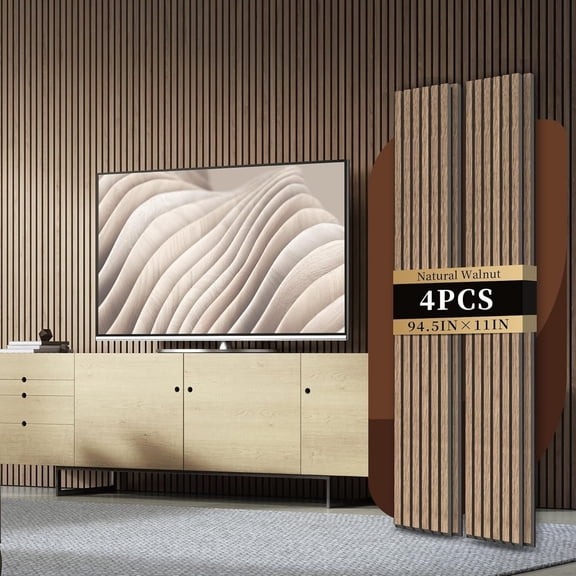 4- Slat Panels for Wall 94.5"x11" Acoustic Panels for Interior Wall Decor Fluted Sound Absorbing Panel - Walnut