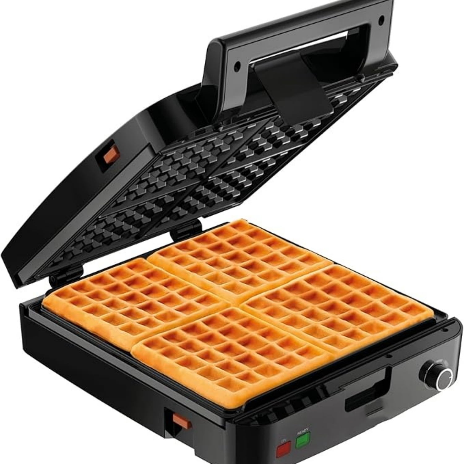 4-Slice Belgian Waffle Maker: Stainless Steel, 5 Browning Levels, Audible Ready Beep, Removable Plates, 1200W, Silver/Black, Large Waffle Maker Family Size, Great for Family Breakfasts