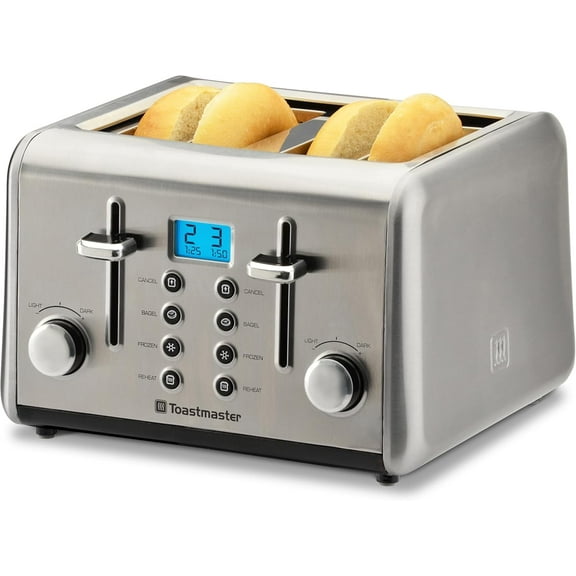 4-Slice Digital Toaster - Stainless Steel with Reheat, Frozen, Bagel & Cancel Buttons - Kitchen Essential for Toasting Sandwich Bread - Four-Slot Toaster with Digital Display