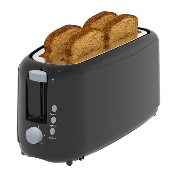 4 Slice Extra Long Slot Toaster with 6 Browning Levels & Defrost/Reheat Functions,Black