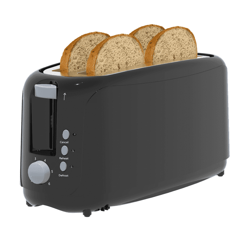 4 Slice Extra Long Slot Toaster with 6 Browning Levels & Defrost/Reheat Functions,Black