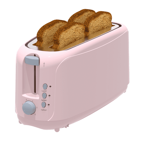 4 Slice Extra Long Slot Toaster with 6 Browning Levels & Defrost/Reheat Functions,Pink