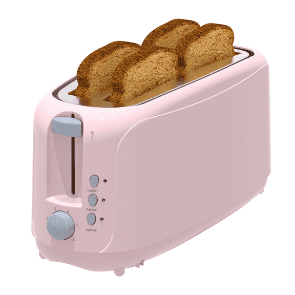 4 Slice Extra Long Slot Toaster with 6 Browning Levels & Defrost/Reheat Functions,Pink
