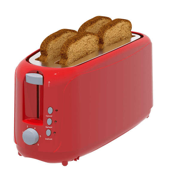 4 Slice Extra Long Slot Toaster with 6 Browning Levels & Defrost/Reheat Functions,Red