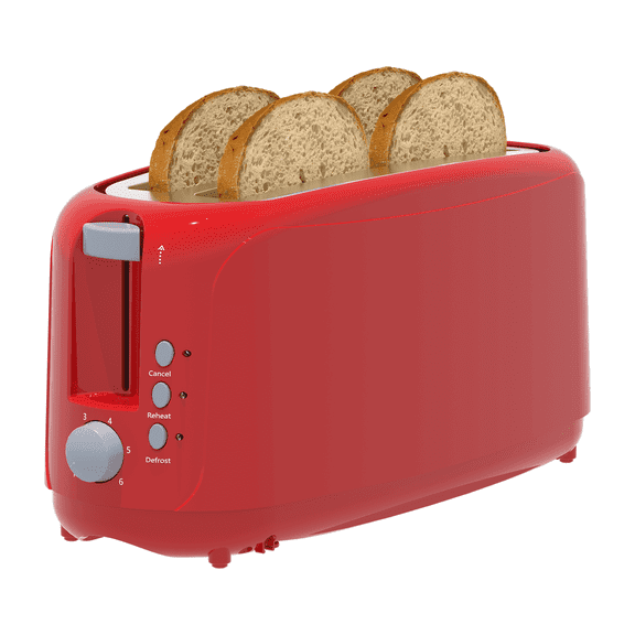 4 Slice Extra Long Slot Toaster with 6 Browning Levels & Defrost/Reheat Functions,Waffles,Red
