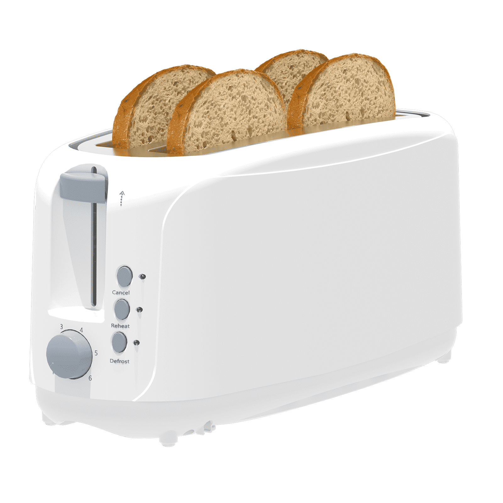 4 Slice Extra Long Slot Toaster with 6 Browning Levels & Defrost/Reheat Functions,White