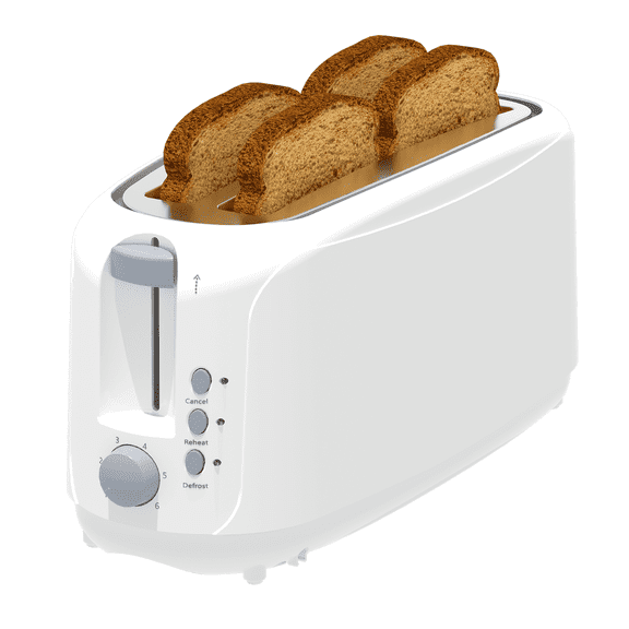4 Slice Extra Long Slot Toaster with 6 Browning Levels & Defrost/Reheat Functions,White