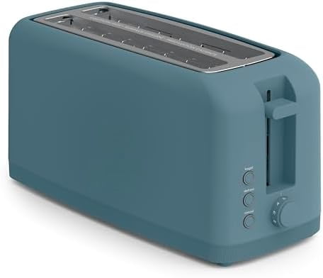 4 Slice Slim Toaster, Fits-anywhere Kitchenware, 6 Setting Shade Control with Reheat & Cancel Buttons, Fits Sourdough, 10” Long Slot, Anti Jam & Auto Shutoff, 900 Watt, Surf