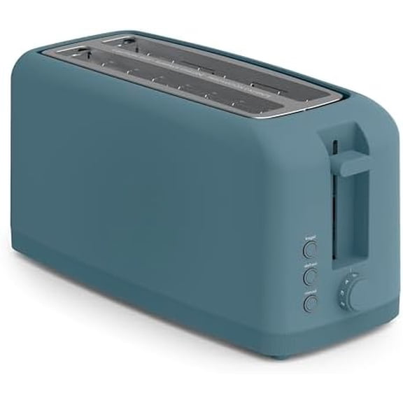 4 Slice Slim Toaster, Fits-anywhere Kitchenware, 6 Setting Shade Control with Reheat & Cancel Buttons, Fits Sourdough, 10” Long Slot, Anti Jam & Auto Shutoff, 900 Watt, Surf