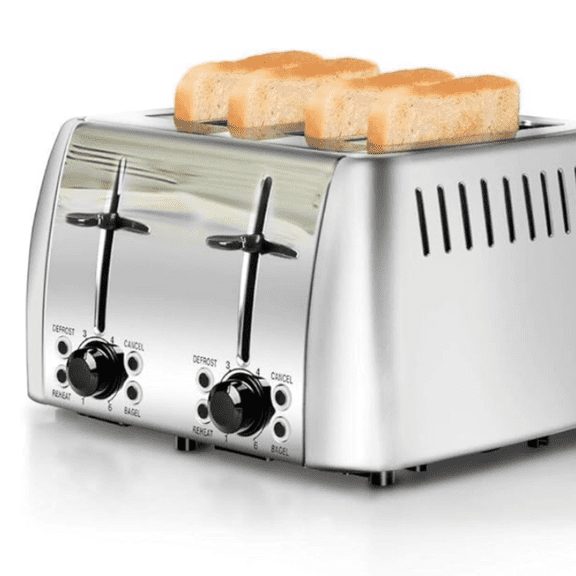 4 Slice Stainless Steel Bagel Toaster Extra Wide Slots with 6 Browning Setting, Bagel/Reheat/Defrost/Cancel Function for Toasting Bread, Bagels and Waffles, 1500W, Silver