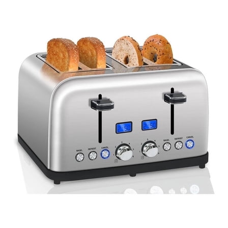 BAGUTTA PAVONE Toaster 4 Slice Stainless Steel, 4 Slice Toaster Oven with 6 Shade Settings,1500W, Silver