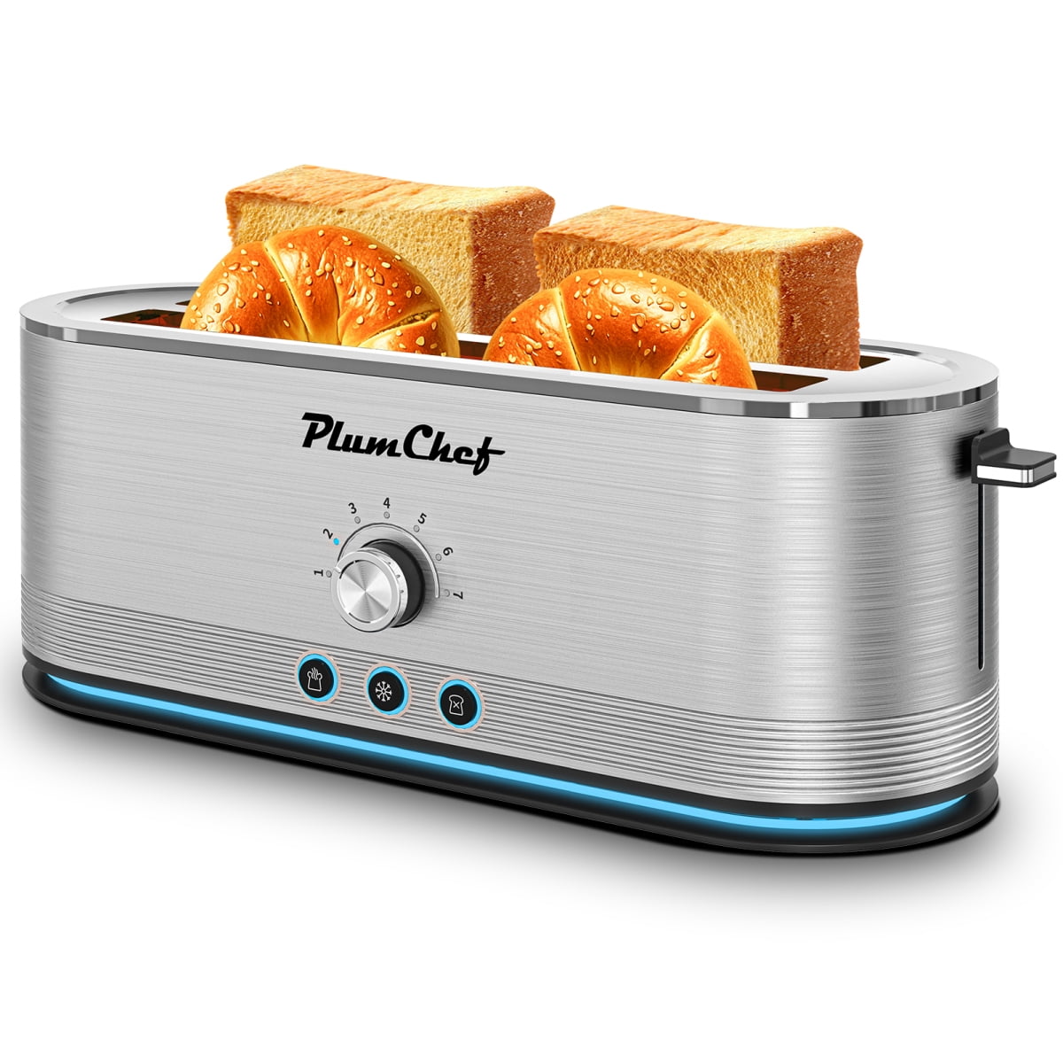 4 Slice Stainless Steel Toaster, 7 Browning Levels, Defrost Reheat Function, 1350W Anti-Fingerprint Toaster with Removable Crumb Tray, Anti-Jam Design for Kitchen