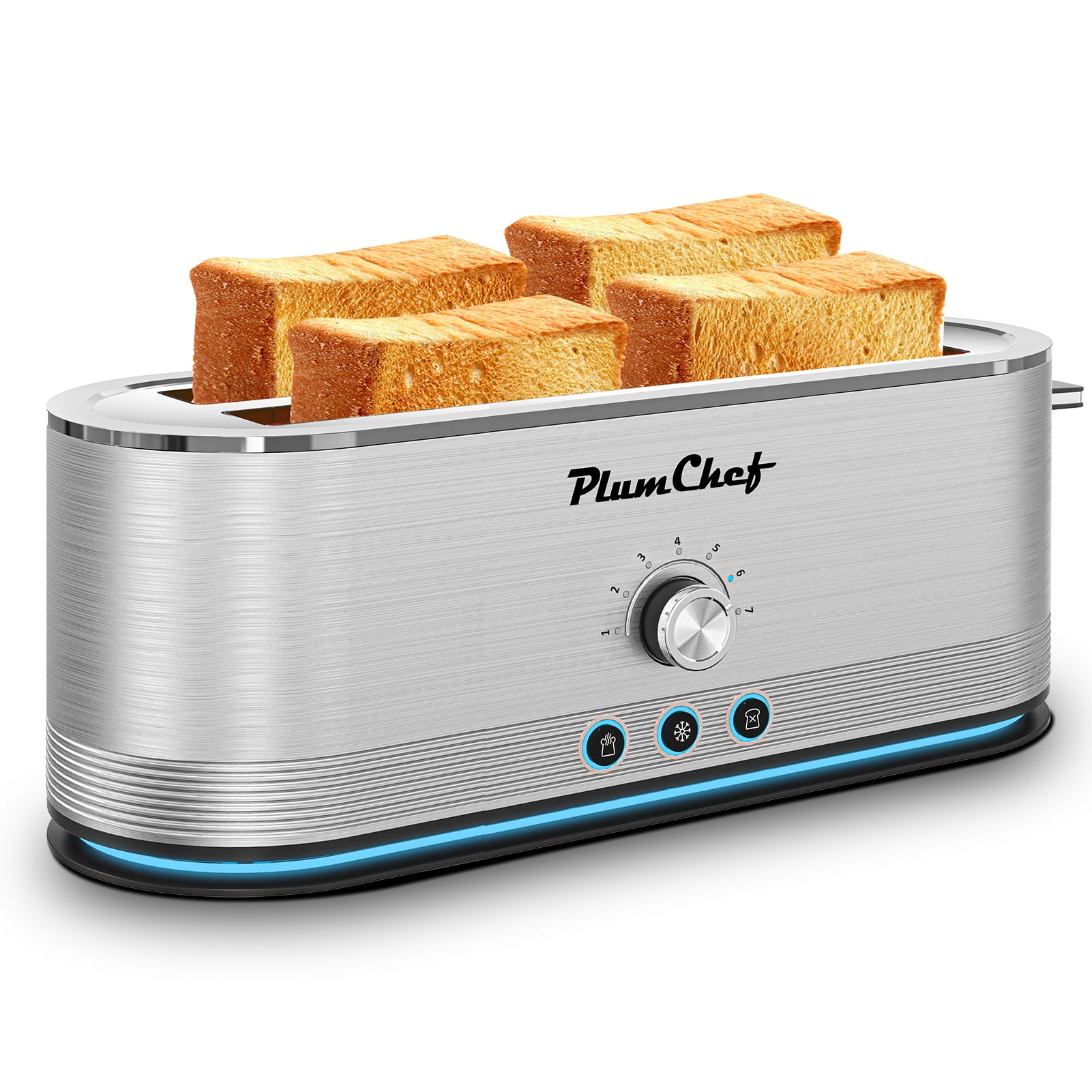 4-Slice Stainless Steel Toaster, 7 Browning Levels, Defrost & Reheat Modes, 1350W High Power, Anti-Fingerprint & Anti-Jam Design, Removable Crumb Tray for Easy Cleaning