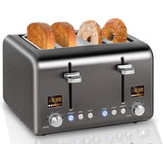 4 Slice Stainless Toaster with LCD Display, 7 Shade Settings, Wide Slots, Bagel/Defrost/Reheat Functions, Removable Crumb Tray, 1800W