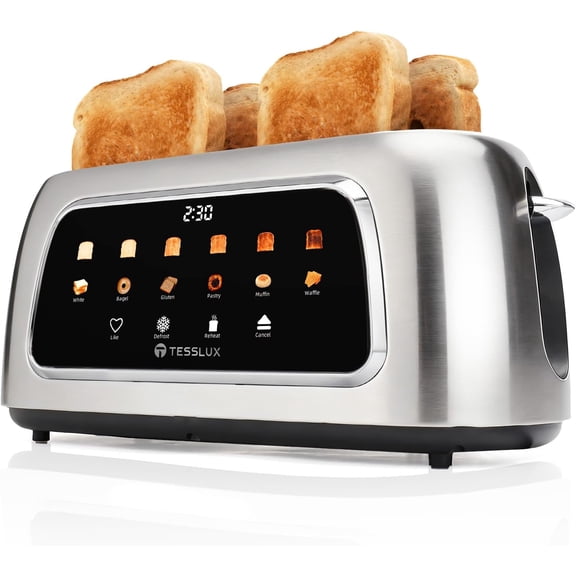 4 Slice Toas with Touch Screen Control, 1.5" Wide Long Slots, 6 Browning Levels & 6 Bread Types, Digital Timer, Memory, Defrost, Reheat (SILVERY)