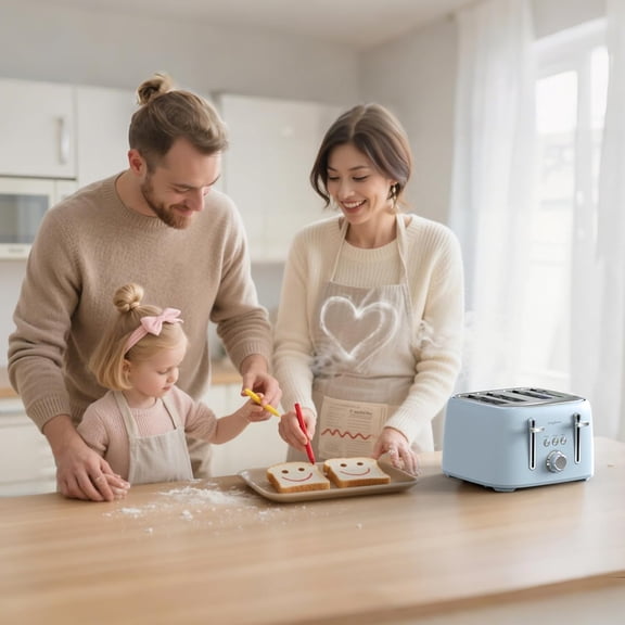 4 Slice Toaster - Stainless Steel, High Lift, 6 Browning Settings, Blue