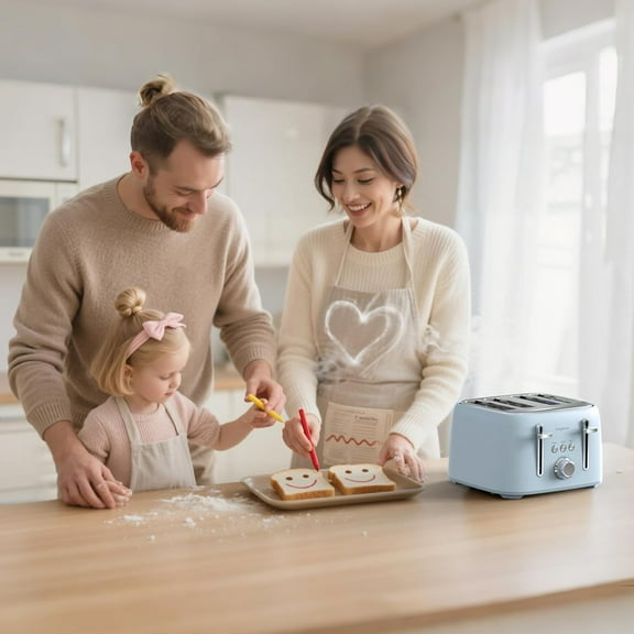4-Slice Toaster 1.5" Extra Wide Slot Stainless Steel with High Lift Lever, 6 Presets & Bagel/Defrost/Cancel Function, Removal Crumb Tray, Under Base Cord Storage, Blue