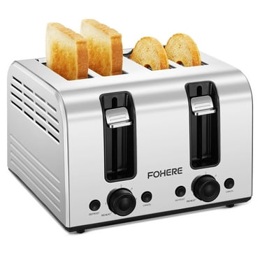 4 Slice Toaster, 1500W Extra-Wide Slot Toaster, for Bagel, Bread, Waffle, with 6 Shade Settings, Dual Independent Control Panel, Reheat/Defrost/Cancel Functions, Stainless Steel Sliver