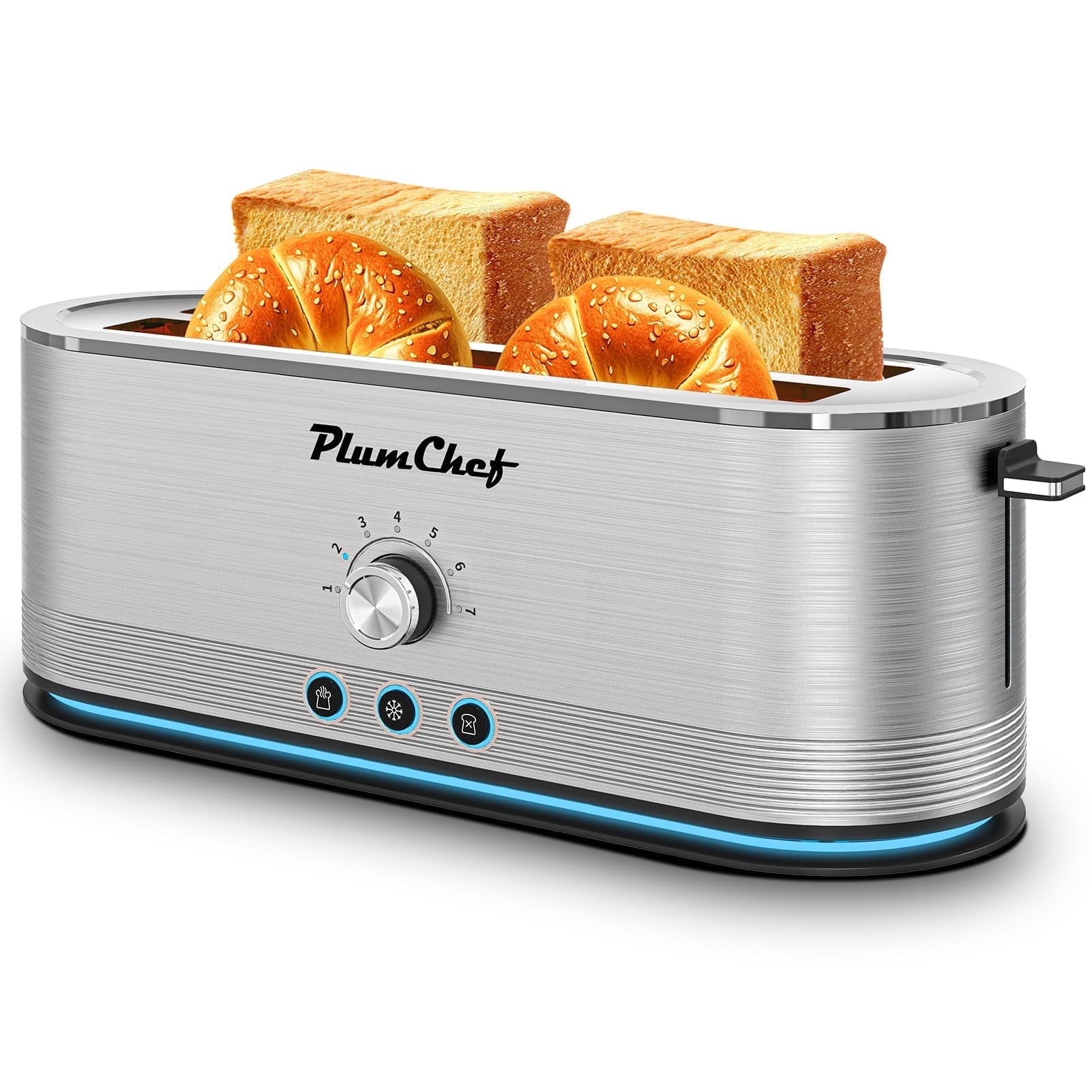 4-Slice Toaster , 7 Browning Settings, Defrost/Reheat Functions, Removable Crumb Tray, Full body Stainless Steel Housing 1350W ，Anti-Fingerprint & Anti-Jam