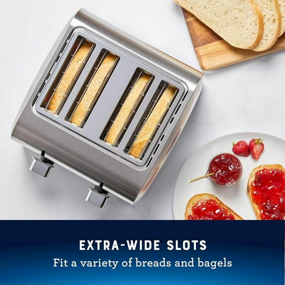 4 Slice Toaster - 7 Browning Settings, Extra Wide Slots for Bagels and Special Breads, Removable Crumb Tray, Stainless Steel