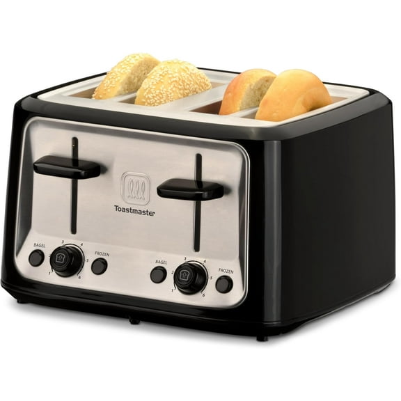 4-Slice Toaster - Black with Stainless Steel - Multi-Function Toaster with Adjustable Browning Controls - For Sandwich Toasting, Breakfast Bread & More