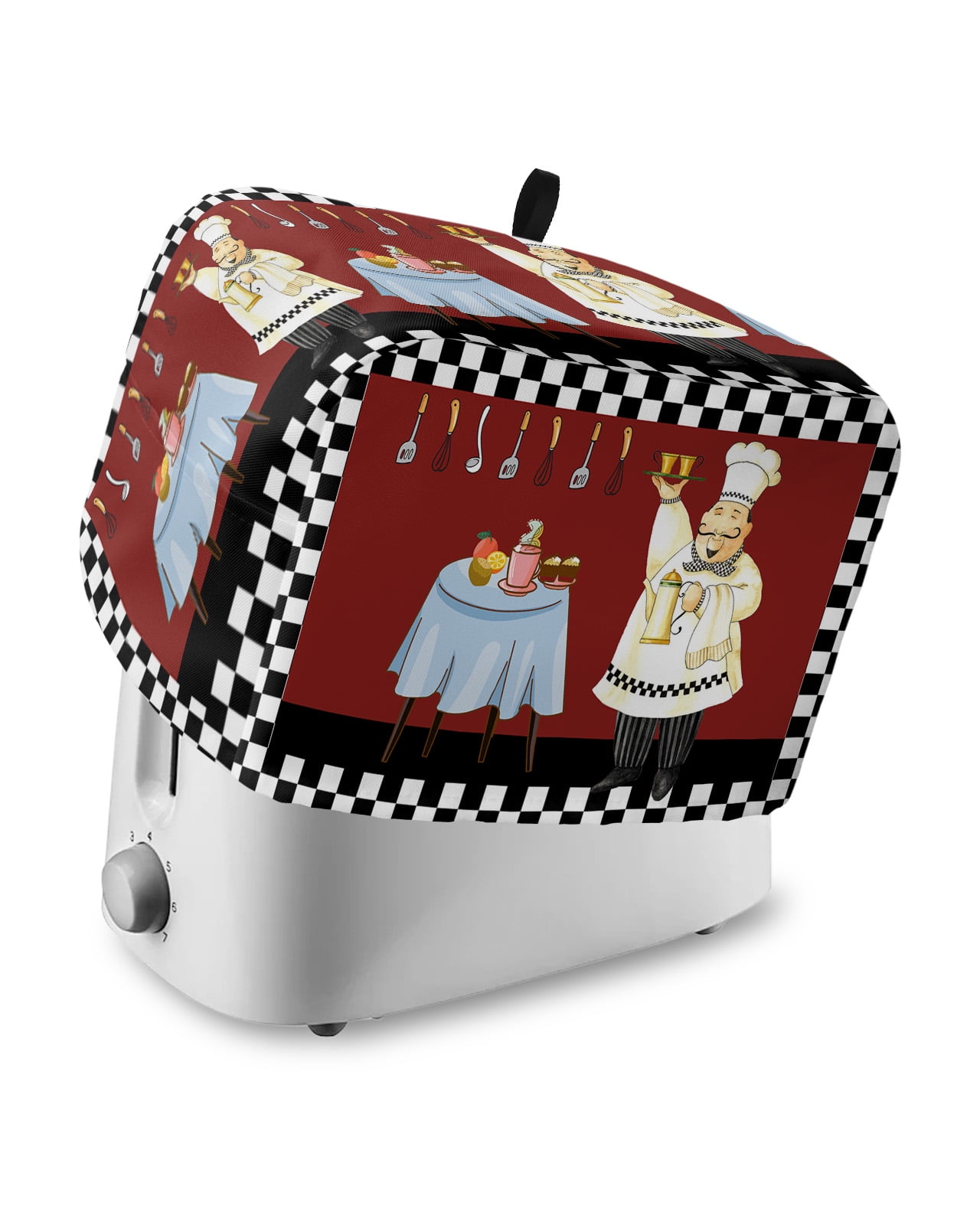 4 Slice Toaster Cover Chef Kitchen Gourmet Black White Buffalo Plaid