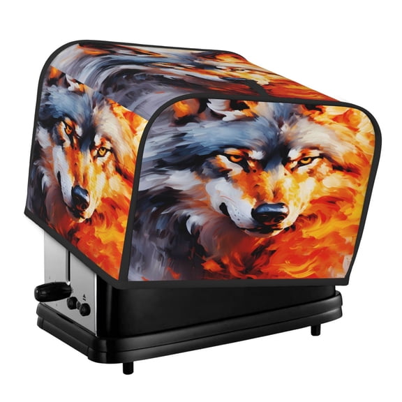 4 Slice Toaster Cover Oxford Fabric Waterproof Dustproof Small Appliance Cover For Kitchen Countertop Open Bottom With Hanging Loop Wolf Fire