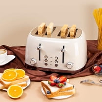 4 Slice Toaster - Cream, Extra-Wide Slots, 6 Browning Settings, Bagel Defrost Cancel Function