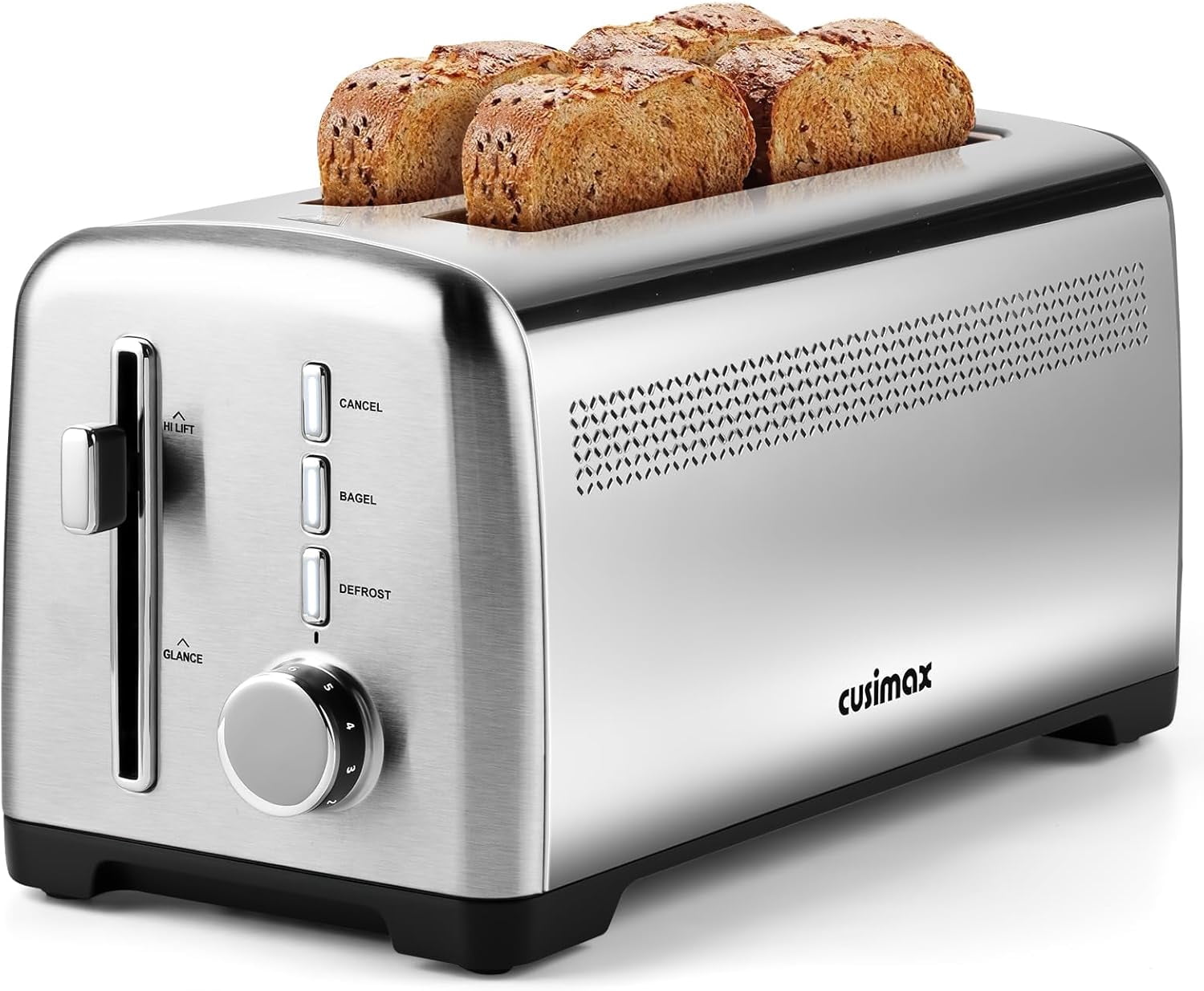 4 Slice Toaster, Extra-Long Slots for Artisan Bread, Quick Glance Function, 9 Shade Settings, Ba l/Defrost/Cancel Functions, Removable Crumb Tray, Cool-Touch Stainless Steel Body