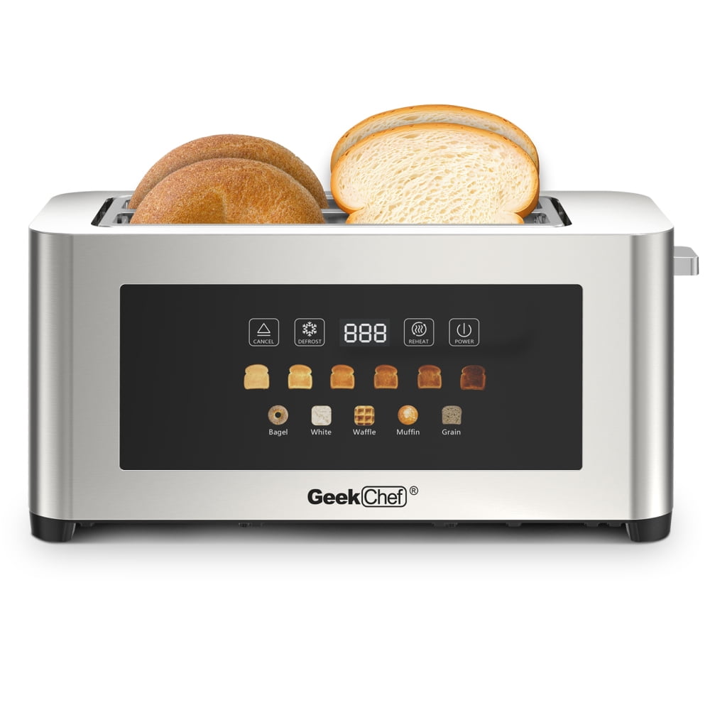 4-Slice Toaster with Extra-Wide Entrance - Stainless Steel Surface, LED Display Touch Panel, Automatic Shut-Off & Anti-Jam, Easy Clean & Cord Storage for Family