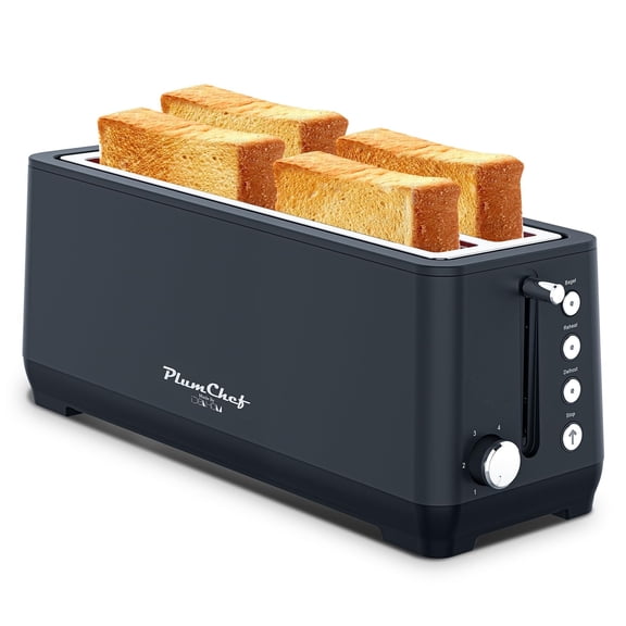 4-Slice Toaster, Extra Wide Long Slot Toaster, 6 Browning Settings, Bagel/Defrost/Reheat Functions, Removable Crumb Tray, Stainless Steel Housing 1350W, Black