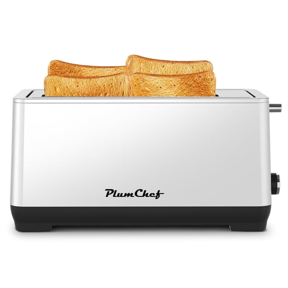 4-Slice Toaster, Extra Wide Long Slot Toaster, 6 Browning Settings, Bagel/Defrost/Reheat Functions, Removable Crumb Tray, Stainless Steel Housing 1350W, Silver