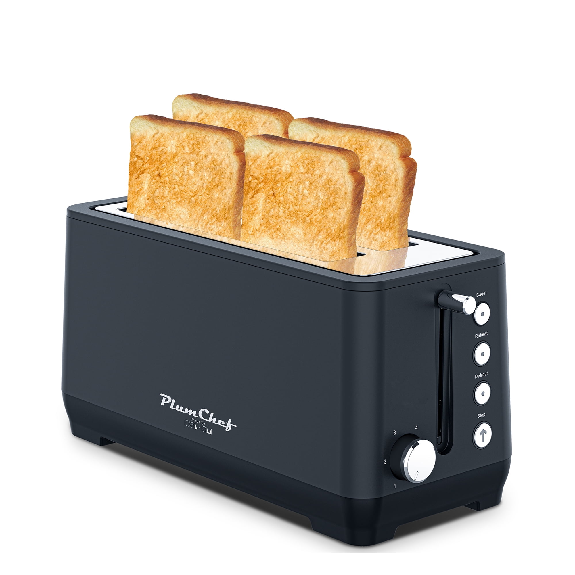 4-Slice Toaster, Extra Wide Long Slot Toaster with Warming Rack, 6 Browning Settings, Bagel/Defrost/Reheat Functions, Removable Crumb Tray, Stainless Steel Housing 1350W, Matte Blue