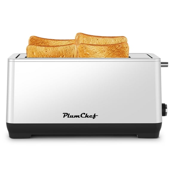 4-Slice Toaster, Extra Wide Long Slot Toaster with Warming Rack, 6 Browning Settings, Bagel/Defrost/Reheat Functions, Removable Crumb Tray, Stainless Steel Housing 1350W, Silver