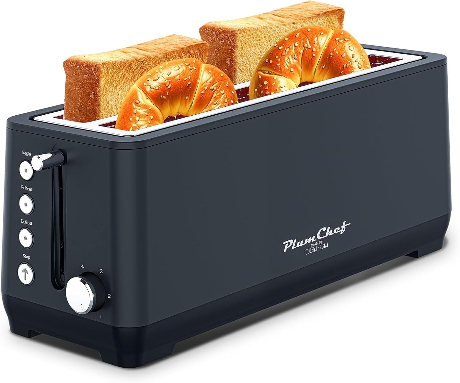 4-Slice Toaster, Extra Wide Long Slot Toaster,  Removable Crumb Tray, 6 Browning Settings, Bagel/Defrost/Reheat Functions,Stainless Steel Housing 1350W, Matte Blue