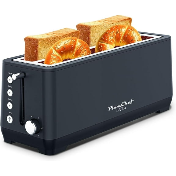 4-Slice Toaster, Extra Wide Long Slot Toaster with Warming Rack, Removable Crumb Tray, 6 Browning Settings, Bagel/Defrost/Reheat Functions,Stainless Steel Housing 1350W, Matte Blue