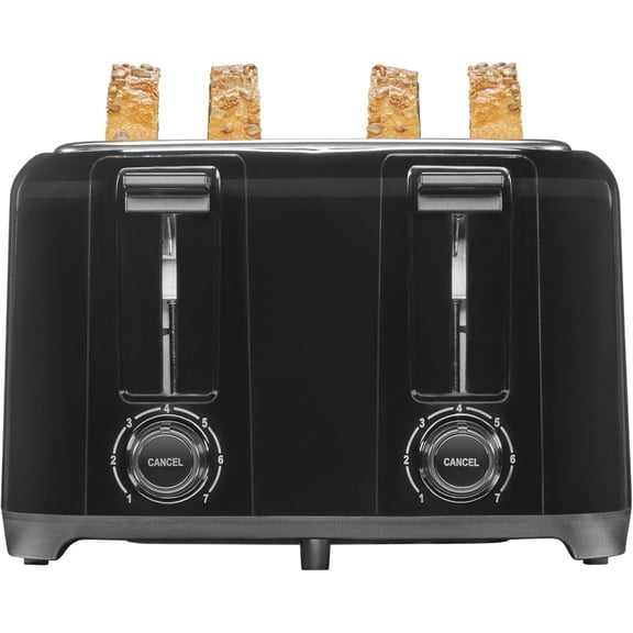 4 Slice Toaster with Extra Wide Slots for Bagels, Cool-Touch Walls, Shade Selector With 7 Browning Levels, Toast Boost, Auto Shut-off and Cancel Button, Black (24215PS)