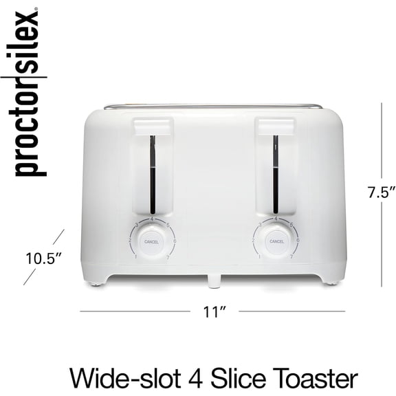 4 Slice Toaster with Extra Wide Slots for Bagels, Cool-Touch Walls, Shade Selector with 7 Browning Levels, Toast Boost, Auto Shut-off and Cancel Button, White (24214PS)