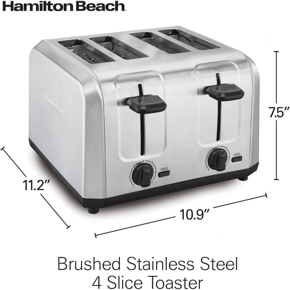4 Slice Toaster with Extra Wide Slots for Bagels, Shade Selector, Toast Boost, Slide-Out Crumb Tray, Auto-Shutoff and Cancel Button, Brushed Stainless Steel (24910)