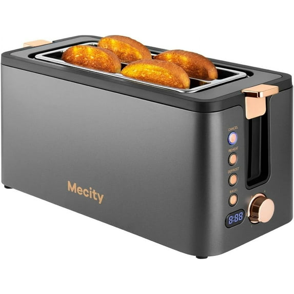GEEPAS 5-in-1 DIGITAL 4 Slice Long Slot Toaster, 1450W Silver | Silver - Groceries