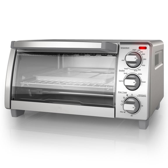 4-Slice Toaster Oven, TO1745SSG-1A, Even Toast, 4 Cooking Functions Bake, Broil, Toast and Keep Warm, Removable Crumb Tray, Timer