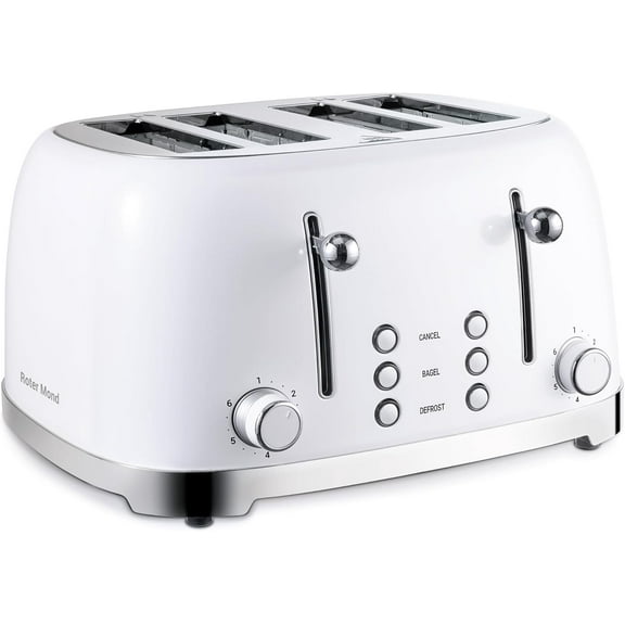 4 Slice Toaster Retro Stainless Steel with Bagel Defrost Cancel Function, 6 Browning Settings, Extre Wide Slot and Removable Crumb Tray, White, ST033