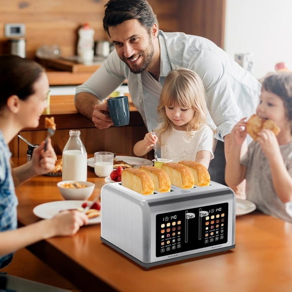 4 Slice Toaster - Stainless Steel, Digital Timer, Dual Control Panel