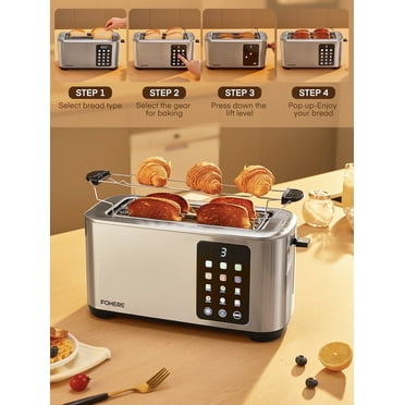 4 Slice Toaster Touch Screen Control, FOHERE Long Extra Wide Slots, 6 Bread Types & Shade Settings