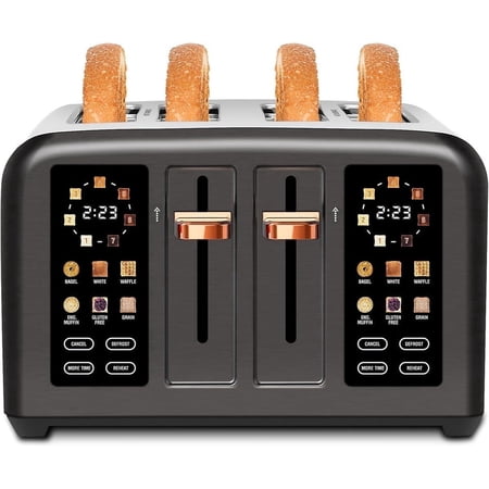 4 Slice Toaster Touch Screen Long Slot, Touch Screen for Dual Control, 7 Shade Settings,1.5'' Extra Wide Long Slots,1800W,Grey