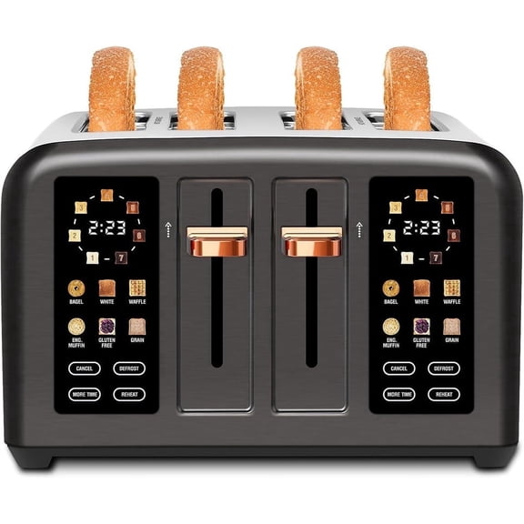 4 Slice Toaster Touch Screen Long Slot, Touch Screen for Dual Control, 7 Shade Settings,1.5'' Extra Wide Long Slots,1800W,Grey