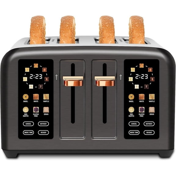 4 Slice Toaster Touch Screen Long Slot, Touch Screen for Dual Control, 7 Shade Settings,1.5'' Extra Wide Long Slots,1800W,Grey