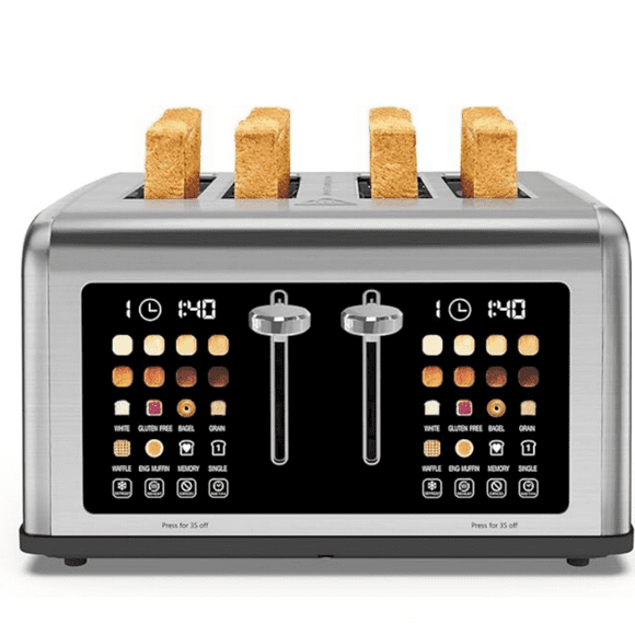 4 Slice Toaster Touch Screen, Stainless Steel Toasters Digital Timer, Dual Control Panel Toasters, 8 Shade Settings 6 Bread Types for Bagel, Cancel, Defrost 1650W