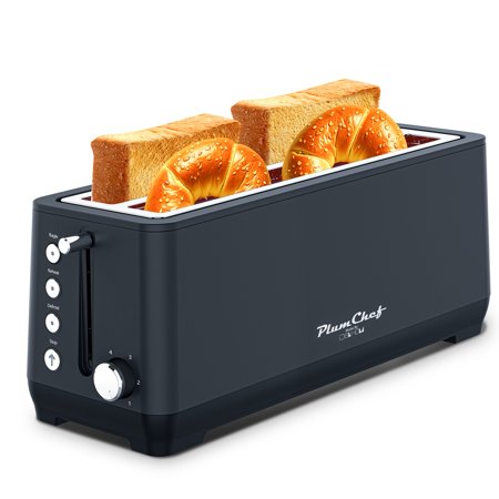 4-Slice Toaster, Extra Wide Long Slot Toaster, 6 Browning Settings, Bagel/ Defrost/ Reheat Functions, Removable Crumb Tray, Stainless Steel Housing 1500W, Matte Blue