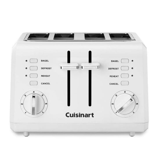 4 Slice Toaster, White, 1800W Electric Toaster with Defrost and Reheat Functions, Automatic Shut-Off, Nonslip Base, and Extra-Wide Slots for Everyday Toasting